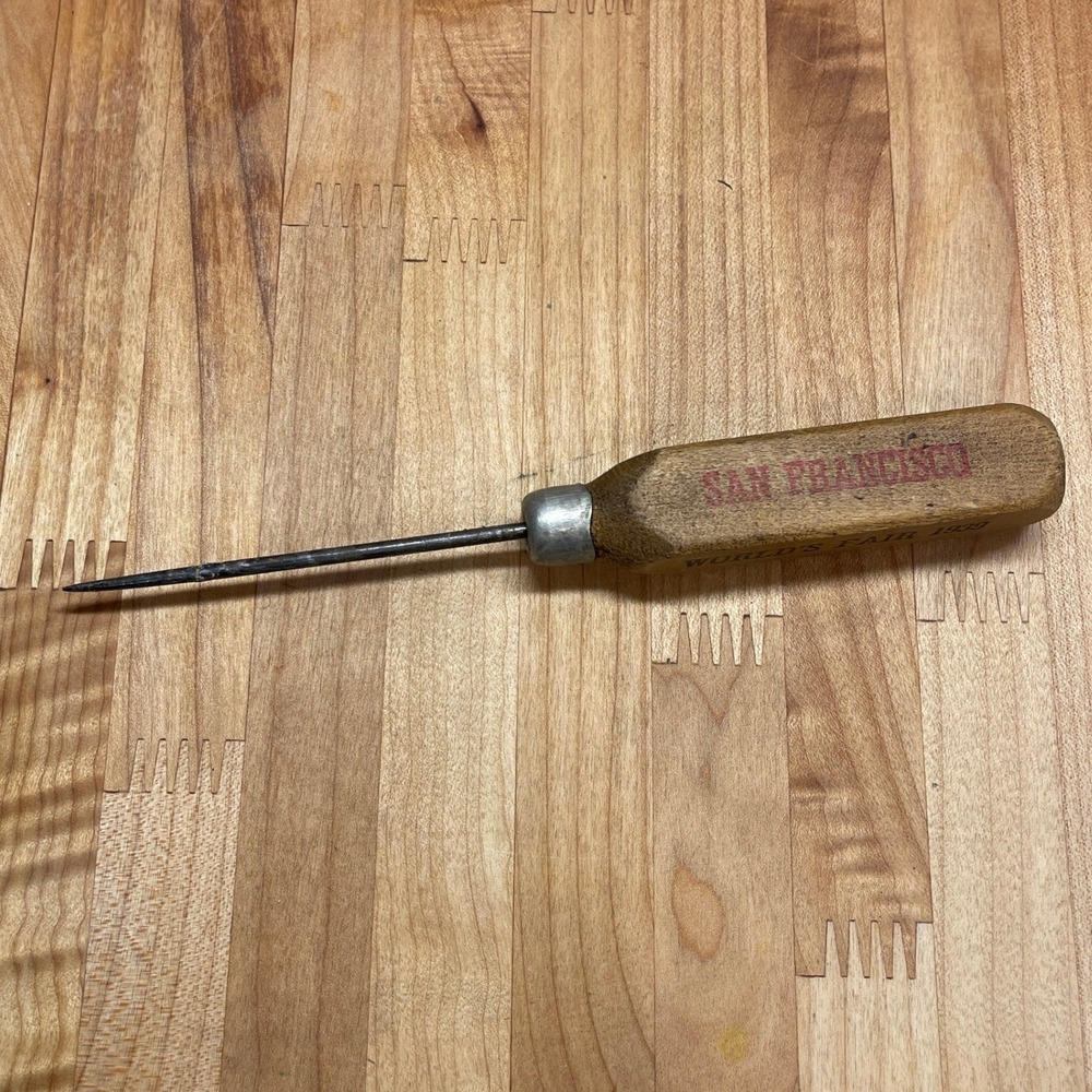 Vintage 1939 Worlds Fair Wooden Handle Scratch Awl Steel Tapered Point‎ Woodwork